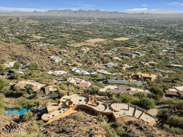 drone / aerial view featuring a mountain view