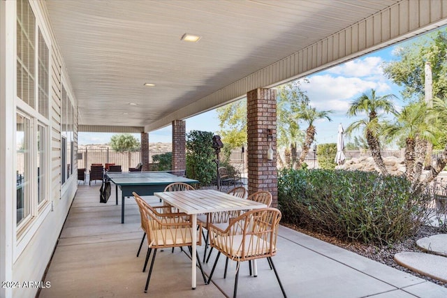 view of patio / terrace featuring a hot tub