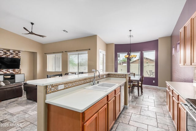 8809 S 21st St, Phoenix, AZ 85042 - kitchen featuring a sink, open floor plan, light countertops, and stone tile flooring