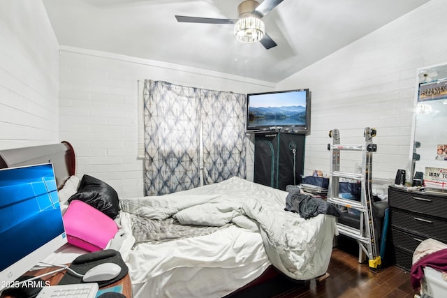 2223 E Roosevelt St, Phoenix, AZ 85006 - bedroom with a ceiling fan, vaulted ceiling, and wood finished floors