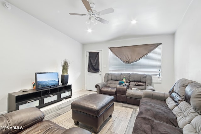 2223 E Roosevelt St, Phoenix, AZ 85006 - living area featuring light wood-type flooring, ceiling fan, and recessed lighting