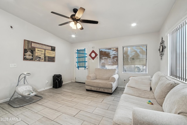 2223 E Roosevelt St, Phoenix, AZ 85006 - living room featuring baseboards, recessed lighting, a ceiling fan, and plenty of natural light