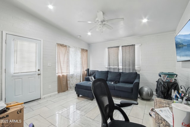 2223 E Roosevelt St, Phoenix, AZ 85006 - living room with a ceiling fan and lofted ceiling