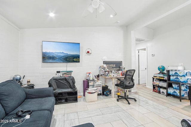 2223 E Roosevelt St, Phoenix, AZ 85006 - office space with a ceiling fan and brick wall