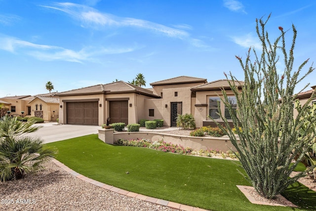 654 E County Down Dr, Chandler, AZ 85249 - view of front of home with stucco siding, an attached garage, concrete driveway, and a front lawn