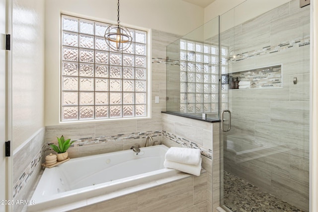 654 E County Down Dr, Chandler, AZ 85249 - bathroom featuring a whirlpool tub and a shower stall