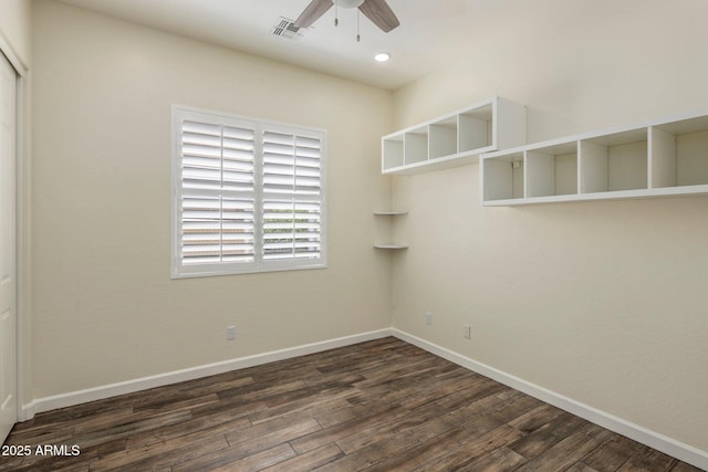 654 E County Down Dr, Chandler, AZ 85249 - unfurnished room with a ceiling fan, dark wood-style flooring, baseboards, and recessed lighting