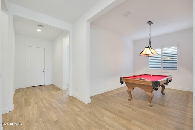 game room featuring billiards and light wood-type flooring