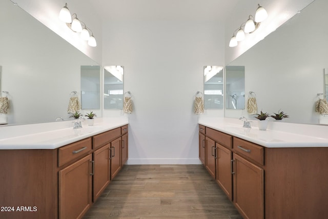 bathroom with wood-type flooring and vanity