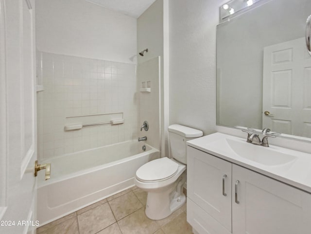 11168 E Lost Canyon Ct, Gold Canyon, AZ 85118 - full bathroom featuring tiled shower / bath combo, vanity, tile patterned flooring, and toilet