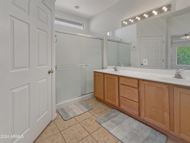11168 E Lost Canyon Ct, Gold Canyon, AZ 85118 - bathroom featuring walk in shower, vanity, and tile patterned flooring