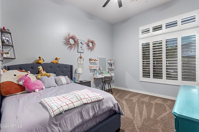 bedroom with carpet flooring and ceiling fan