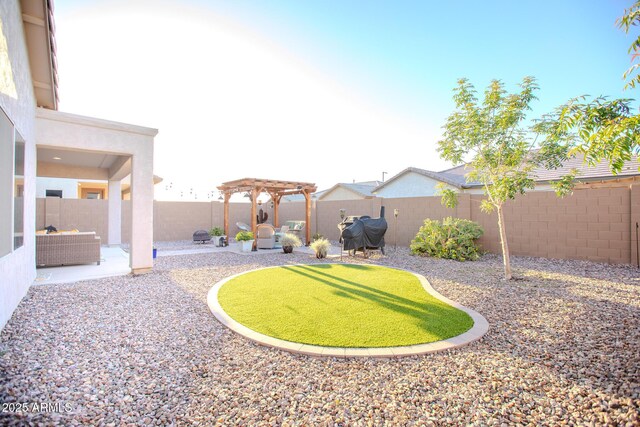 6460 W Springfield Way, Florence, AZ 85132 - view of yard featuring a fenced backyard, a pergola, and a patio area