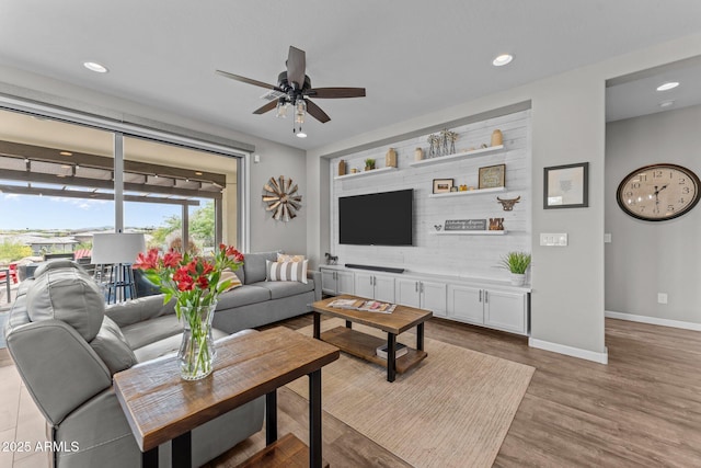 4246 Stage Stop Way, Wickenburg, AZ 85390 - living area featuring baseboards, a ceiling fan, wood finished floors, and recessed lighting