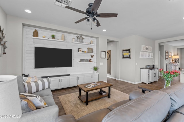 4246 Stage Stop Way, Wickenburg, AZ 85390 - living room with ceiling fan, dark wood-style flooring, baseboards, and recessed lighting