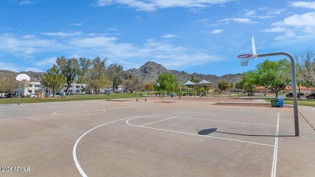 view of sport court featuring a mountain view