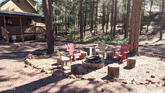 2425 Tall Trees Loop, Forest Lakes, AZ 85931 - view of yard with a fire pit, stairway, and a wooden deck