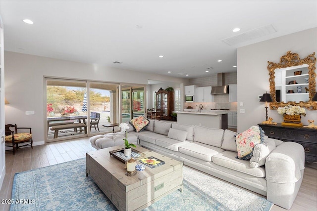 living room with light wood-type flooring