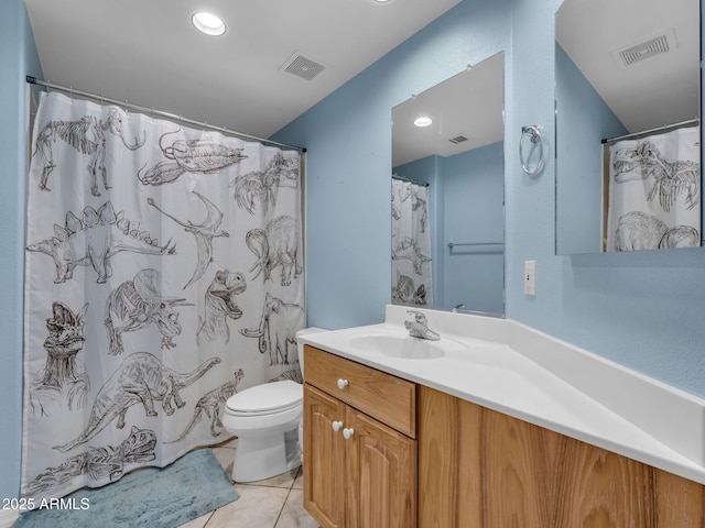 1401 N 4th St Unit 234, Flagstaff, AZ 86004 - full bathroom with vanity, tile patterned flooring, a shower with shower curtain, and recessed lighting