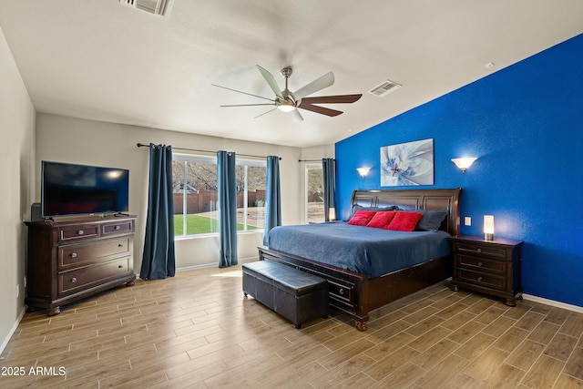 bedroom featuring ceiling fan