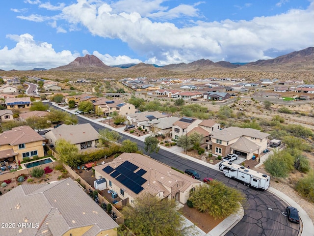 bird's eye view featuring a mountain view and a residential view
