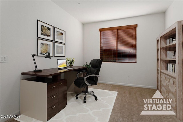 home office with light carpet