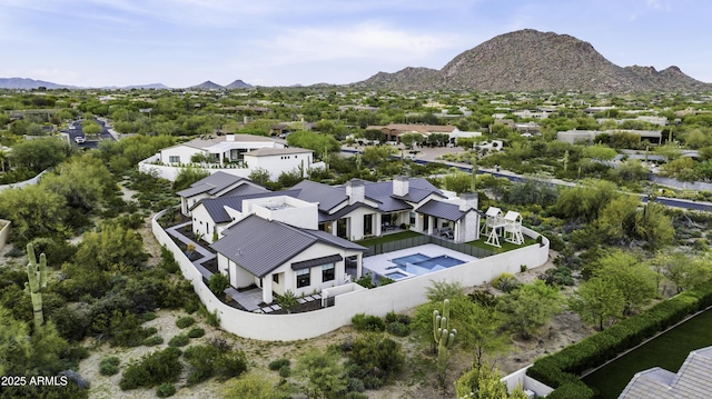 aerial view with a mountain view