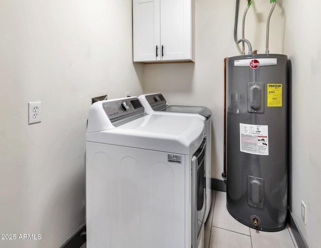 6805 N 12th St, Phoenix, AZ 85014 - washroom featuring washer and dryer, water heater, light tile patterned floors, and cabinet space