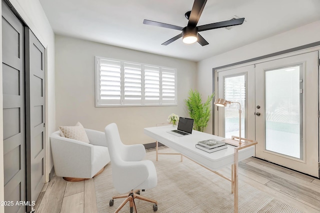 6805 N 12th St, Phoenix, AZ 85014 - office space featuring french doors, light wood-type flooring, and ceiling fan
