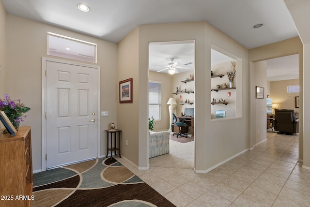 20394 N Coronado Way, Surprise, AZ 85374 - foyer with a ceiling fan, light tile patterned floors, and recessed lighting