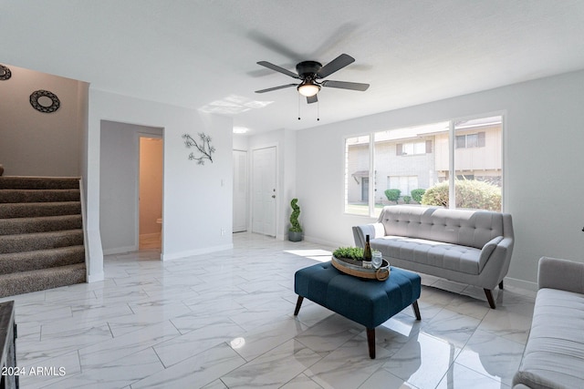 living room with ceiling fan