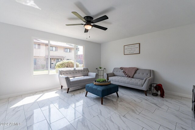 living room with ceiling fan