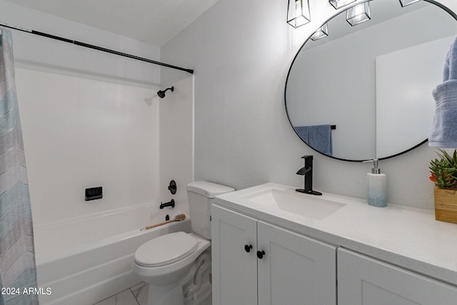 full bathroom featuring toilet, shower / tub combo, and vanity