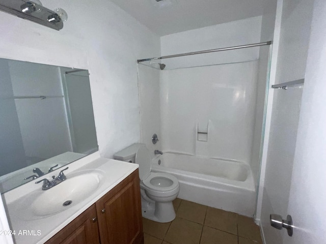 full bathroom with vanity, toilet, bathtub / shower combination, and tile patterned floors