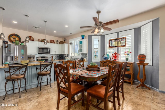 19104 N Smith Dr, Maricopa, AZ 85139 - dining room featuring visible vents, baseboards, a ceiling fan, and recessed lighting