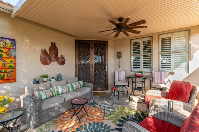 19104 N Smith Dr, Maricopa, AZ 85139 - view of patio / terrace with an outdoor living space and a ceiling fan