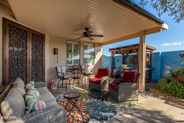 19104 N Smith Dr, Maricopa, AZ 85139 - view of patio with outdoor lounge area, fence, and ceiling fan