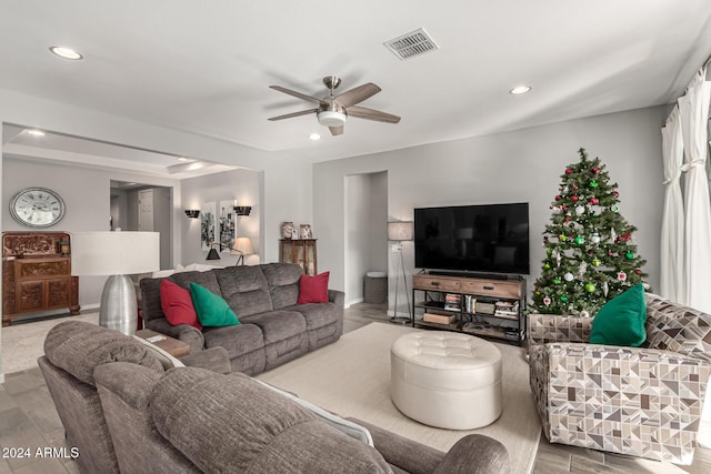 living room with ceiling fan