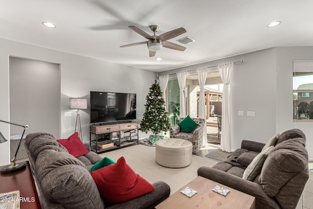 living room with ceiling fan