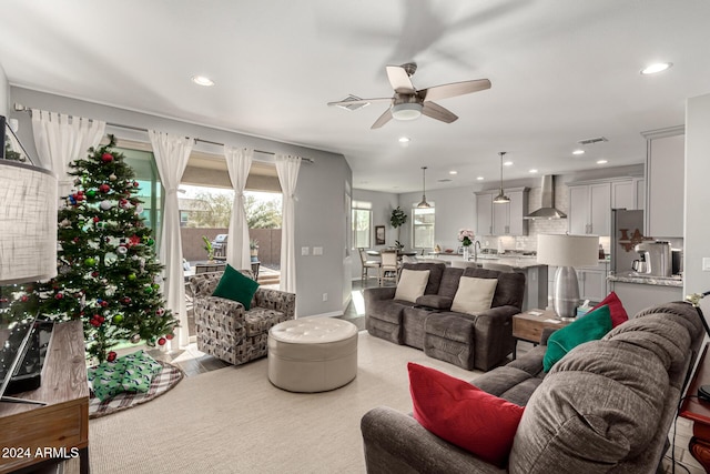 living room with ceiling fan