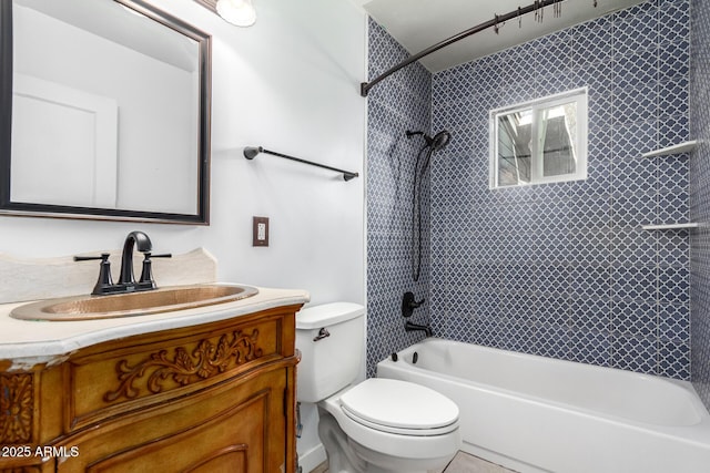 full bath featuring shower / bath combination, vanity, and toilet