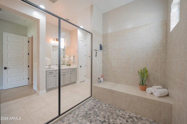 bathroom with vanity and wood-type flooring