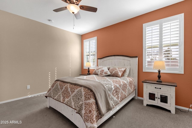 bedroom featuring carpet flooring and ceiling fan