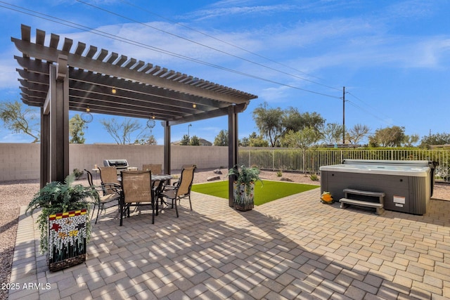 view of patio featuring a pergola and a hot tub