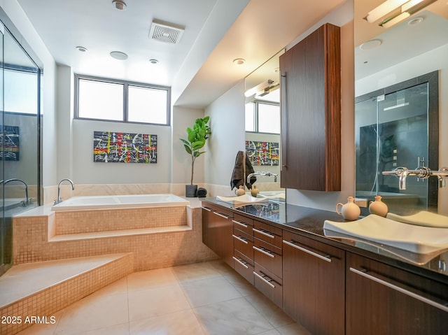 114 W Adams St Ph, Ph, Phoenix, AZ 85003 - bathroom with a bath, tile patterned flooring, double vanity, and a stall shower