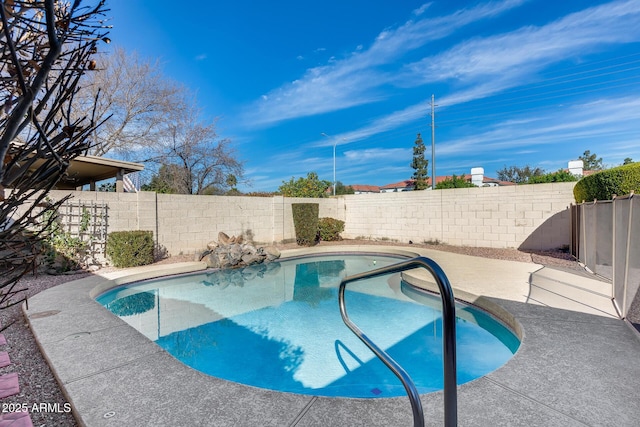 view of pool with a patio, a fenced backyard, and a fenced in pool