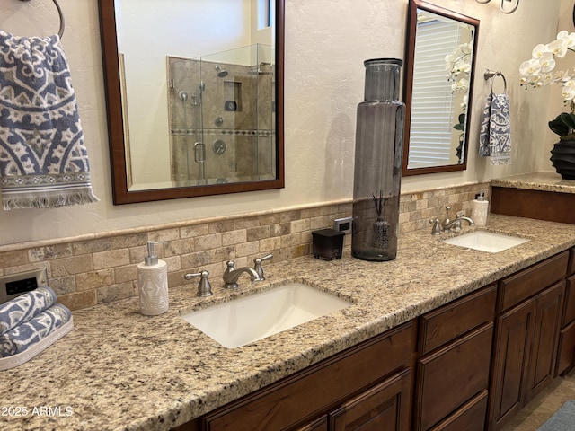 bathroom featuring vanity and walk in shower