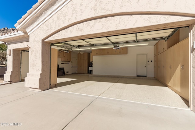 garage with a garage door opener