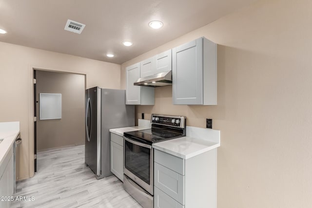 6902 W Devonshire Ave Unit 1280, Phoenix, AZ 85033 - kitchen with visible vents, appliances with stainless steel finishes, light countertops, light wood finished floors, and under cabinet range hood