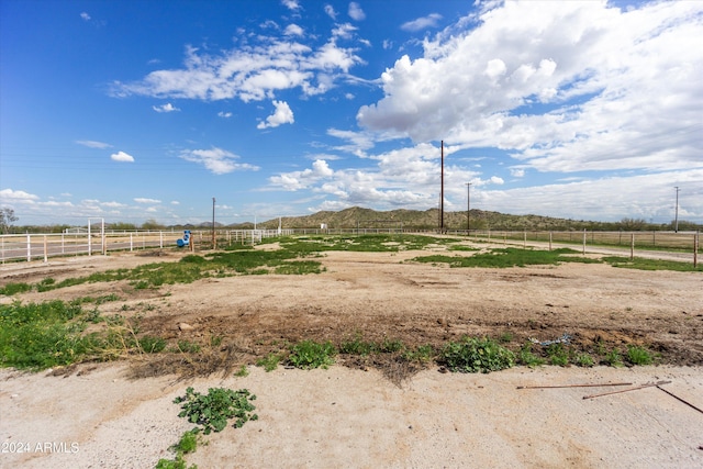 view of yard with a rural view and a mountain view